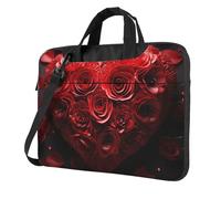 BYPPJGH Red Rose Love Heart Laptop Shoulder Bag For Men Women Briefcase Messenger Bag W/Strap Handle Waterproof Laptop Sleeve Bag 14 Inch