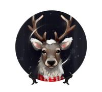 BYPPJGH Reindeer Ceramic Decorative Plates Bone China Decorative Plate with Display Stand Handmade Ceramic Ornament Personality Porcelain Dinner Plate Crafts for Home Office Wall Decoration 25cm
