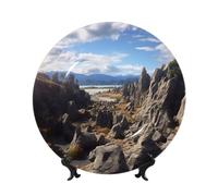 BYPPJGH Rocks Scenic Ceramic Decorative Plates Bone China Decorative Plate with Display Stand Handmade Ceramic Ornament Personality Porcelain Dinner Plate Crafts for Home Office Wall Decoration 17cm