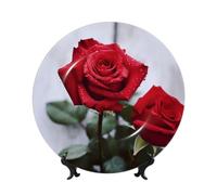 BYPPJGH Rose Flower Ceramic Decorative Plates Bone China Decorative Plate with Display Stand Handmade Ceramic Ornament Personality Porcelain Dinner Plate Crafts for Home Office Wall Decoration 25cm