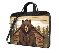 BYPPJGH Rustic Lodge Bear Laptop Shoulder Bag For Men Women Briefcase Messenger Bag W/Strap Handle Waterproof Laptop Sleeve Bag 13 Inch