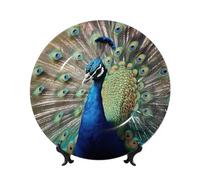 BYPPJGH The Peacock Ceramic Decorative Plates Bone China Decorative Plate with Display Stand Handmade Ceramic Ornament Personality Porcelain Dinner Plate Crafts for Home Office Wall Decoration 20cm