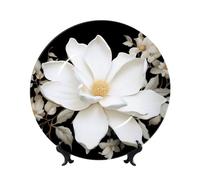 BYPPJGH White Floral Ceramic Decorative Plates Bone China Decorative Plate with Display Stand Handmade Ceramic Ornament Personality Porcelain Dinner Plate Crafts for Home Office Wall Decoration 15cm