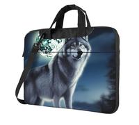 BYPPJGH Wolf Under Moon Laptop Shoulder Bag For Men Women Briefcase Messenger Bag W/Strap Handle Waterproof Laptop Sleeve Bag 15.6 Inch
