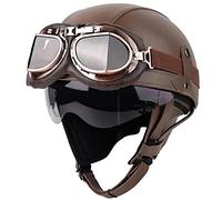 Byroads Retro Style Leather Half Helmet, Crash Half Jet Helmet with Goggle, Open Face Half Face Helmet for Scooter Biker, Quick Release Buckle, ECE Approved Biker Cruiser Touring (55~62CM)
