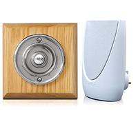 Byron 100m Wireless Period Plug-in Doorbell kit Push on Plinth (Honey Chrome)