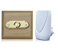 Byron 100m Wireless Period Plug-in Doorbell kit Push on Plinth (Honey Roped Brass)