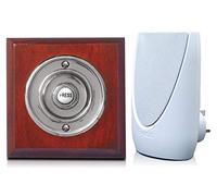 Byron 100m Wireless Period Plug-in Doorbell kit Push on Plinth (Mahogany Chrome)