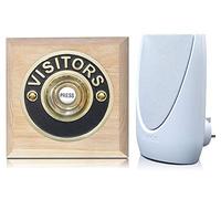 Byron 100m Wireless Period Plug-in Doorbell kit Push on Plinth (Natural Oak Visitor Brass)