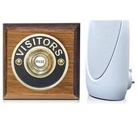 Byron 100m Wireless Period Plug-in Doorbell kit Push on Plinth (Tudor Visitor Brass)