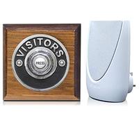 Byron 100m Wireless Period Plug-in Doorbell kit Push on Plinth (Tudor Visitor Chrome)