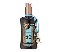 Byron Bay Australia Super Tanning Oil Spray SPF 50 - Fast Bronzing & Tan with Carrot Extract & Beta Carotene - UVA & UVB Protection with Vitamin E & Aloe Vera, Tropical Coconut Scent - 200ml