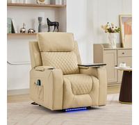 Artemis Home Byron Electric Riser Recliner with Massage, Heat, Drink Cooler, Table in Cream | Size: Armchair Artemis Home Cream Armchair