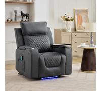 Artemis Home Byron Electric Riser Recliner with Massage, Heat, Drink Cooler, Table in Grey | Size: Armchair Artemis Home Grey Armchair
