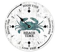 BYRON HOYLE Blue Crab Tide Clock Wooden Wall Clock,Battery Operated,Farmhouse Wall Decor for Kitchen,Living Room,Bedroom,Office,10 Inch