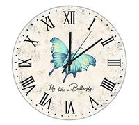 BYRON HOYLE Fly Like A Butterfly Clock Woodland Animal Round Clock Battery Operated Silent Quartz 15 inch Rustic Farmhouse Clock Decor For Bedroom Living Room Home Bedroom Hotel
