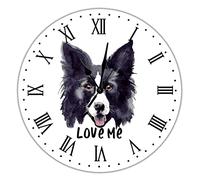 BYRON HOYLE Love Me Border Collie Wall Clock I Love My Dog Numeral Wall Clock Battery Operated Non-Ticking Sweep 10 inch Rustic Farmhouse Wall Clock For Living Room Home Bedroom Office Garden
