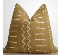 BYRON HOYLE Mudcloth African Pillow Mustard Throw Pillow Cover Linen Square Pillow case Cushion Cover Pillowcase with Zipper Home Decor 18x18 inch