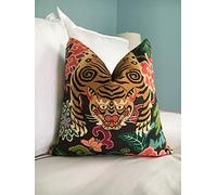 BYRON HOYLE Tibetan Tiger Throw Pillow Cover Hot Green Pink Turquoise Black Rustic Boho Decor Cushion Case Chinoiserie Animal Cotton Line Fabric Pillow Case 18X18 Inch For Bedroom Sofa Car