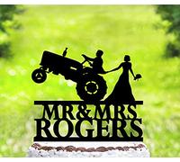 BYRON HOYLE Tractor Wedding Cake Topper Farmer Rustic Vintage Silhouettes Custom Gold Acrylic Glitter Toppers for Birthday Anniversary Wedding Baby Shower