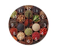BYRON HOYLE Wall Clock Spices Many Black pepper Wooden Wall Clock Battery Operated Farmhouse Clocks Wall Decor Home Decor for Living Room Kitchen Home Bathroom Bedroom 10 Inch