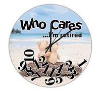 BYRON HOYLE Who Cares I'm Retired Beach Love Hugs Clock City View Scenery Frameless Clock Non-Ticking Battery Operated 10 inch Funny Farmhouse Clock Decorative For Living Room Kitchen Home Bedroom