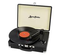 Byron Statics Record Player Vinyl Vintage Turntable Portable Nostalgic 3-Speed 2 Stereo Speakers Replacement Needle 9V 0.8A DC IN Standard RCA Headphone Outputs Black