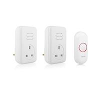 Byron Wireless Doorbell, 2 Plug-Through Chimes, 150 m Range, 16 Melodies | 4 volume levels, 80 dB, IP44 push button, CR2032 battery included, DBY-22317UK