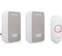 Byron Wireless Doorbell Kit Twin Bell Chime Set Battery & Plug-In Receivers 150m