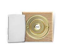 Byron Wireless Doorbell Kit with Period Style Brass Bell Push Natural/Unvarnished Oak Plinth