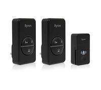 Byron Wireless Doorbell Set, 100 m Range, Kinetic Push, 2 Plug-In Chimes | 16 Melodies, 4 Volume levels up to 85 dB, Silent mode, Flashing light ring, IP44 rating, DBY-23455BS