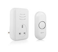 Byron Wireless Doorbell Set, Plug-Through Chime, 150m Range, 16 Melodies, DBY-22313UK
