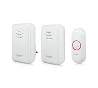 Byron Wireless Doorbell Set Twin Pack - Portable & Plug-In, 150m Range, 16 Melodies, White, New