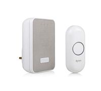Byron Wireless Plug-in Doorbell, 150 m Range, 16 Melodies, Flashing LED | IP44 push button, 4-step volume control, 85 dB sound level, CR2032 battery included, DBY-22322UK