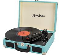 ByronStatics Vinyl Record Player, 3 Speed Turntable Bluetooth Record Player with Built in Stereo Speakers, Replacement Needle, RCA Line Out, AUX in, Portable Vintage Suitcase - Teal
