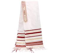 BYRRSF Jerusalem Messianic Prayer Shawl - New Covenant Tallit With Talis Bag & Messianic Seal - Christian Sign Gifts for Men & Women (180 * 50cm/70.87"*19.69"in) (Red)