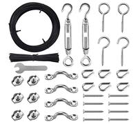 Byshun Outdoor Lights Hanging Kit,Globe String Light Suspension Kit,Black Vinyl-Coated 304 Stainless Steel Guide Wire Cable,Include Wire Rope Tension Turnbuckle and Eye Hooks (100FT)