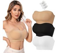 Bysion Women's Bandeau Bra Strapless Bra Wireless Invisible Bralette with Removable Padded and Convertible Straps Underwears Support Tube Top for Everyday Wedding Sleeping Sports