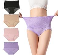 Bysion Women's Knickers High Rise Underwear Ladies Full Back Coverage Stretchy Briefs Floral Patterned Panties Multipack - Pack of 4