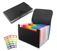 BYSLBTY 3x5 Index Card Holder, Flashcard Organizers, 13 Pockets Small Expanding File Folder for Notecard Check Coupon Organizer（Black Rainbow）
