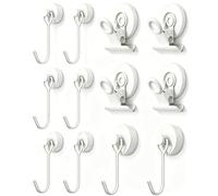 BYSMAH 12pcs Heavy Duty Magnetic Hooks & Clips Set,Ultimate Cruise Cabin Accessories with 8 Neodymium Hooks & 4 Clips Wall Hangers for Cruise Fridge Garage Camping & Office Organization, White