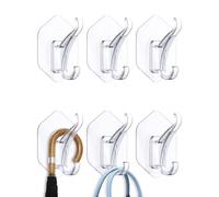 BYSMAH Self Adhesive Hooks, Extra Strong Large Sticky Coat Hooks Clear Stick on Wall Hangers Heavy Duty for Hanging Coat Towel Hat Key Hallway Bathroom Door Bedroom Kitchen No Drill No Nails 6 Pack