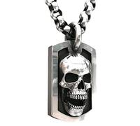 Bysonglezai Necklace Men Pendant Chain Women Gift Men 3D Carved Skull Pattern Pendant Necklace Unisex Punk Hiphop Accessories Skullring