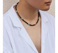 Bysonglezai Necklace Men Pendant Chain Women Gift Mens Black Wood Beaded Necklace Boho Green Stone Necklace African Brown