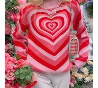 Bysonglezai Sweater Pullover Winter Sweater Women Autumn Pullovers Vintage Harajuku O Neck Knitting Jumper Loose Warm Casual Tops S Style2-Pink