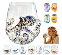 ByteCraft Artisanal Blue Ringed Octopus Glassware, Artistic 3D Octopuses Stemless Wine Glasses, Handcrafted Marine Animal Bar Glass, Coastal Home Decor Gift for Ocean Lovers (Octopus)