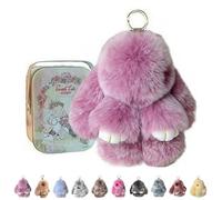 ByteCraft Bunnylulu Keychain With Tin Box, Soft Plush Bunny Keychain, Fluffy Rabbit Key Ring Charm for Easter, Handmade Cute Ornament for Handbag & Backpack