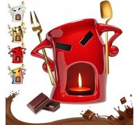 ByteCraft Chocolate Fondue Mug with Forks, Ceramic Chocolate Melting Cup Tealight Heated Fondue Cup for Party Snack Cheese Caramel (B - Red)