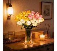 ByteCraft Radiant Romantic Tulip Light, 15 PCS Twinkling Tulips Led Night Light that Never Fade, Flower Shaped Ambient Night Lamp for Bedroom Bedside Decor, Gift for Mother's Day