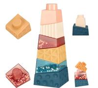 ByteCraft Stacking Toys for Toddlers, 9° Stacking Blocks with 2 Rattles & Teethers, Soft Balance Learning STEM Toys, Sensory Montessori Toy for 1 Year Old, Boys Girls Gift, 6 Block Sets (A)